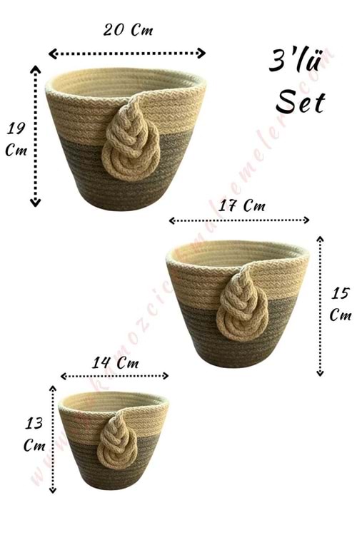 3 lü Set Örgü Saksı Koyma Sepeti