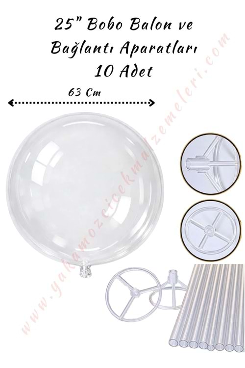 Bobo Balon ve Bağlantı Aparatları - 25 İnch - 10 Adet