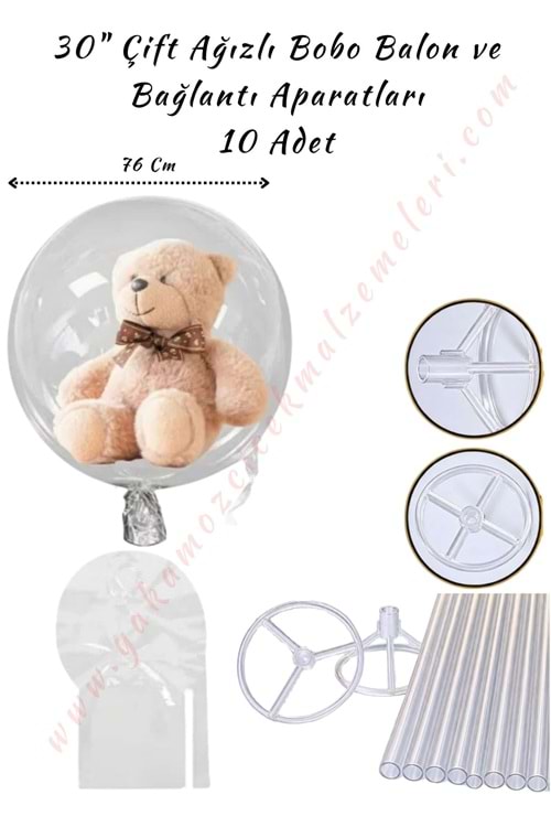 Bobo Balon ve Bağlantı Aparatları - 30 İnch Çift Girişli - 10 Adet