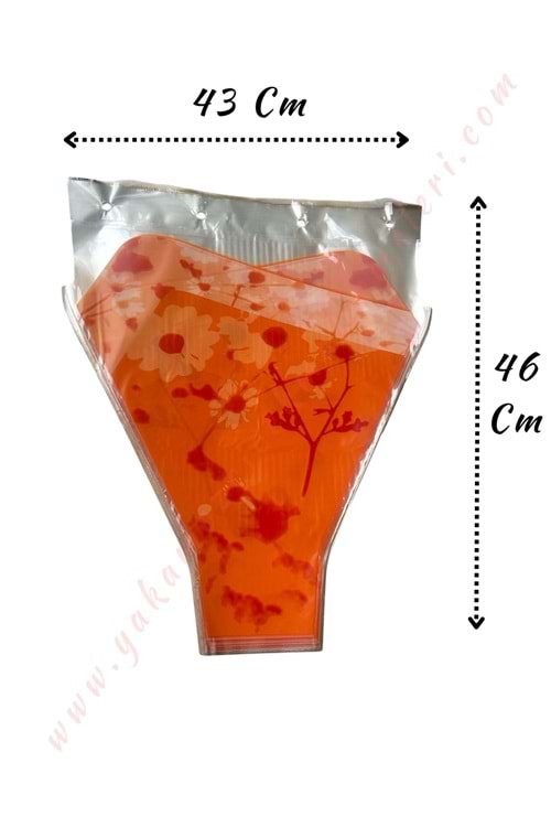 Çiçek - Buket Paketleme Poşeti Desenli 100 Adet 43*46 Cm YK-346 - Turuncu