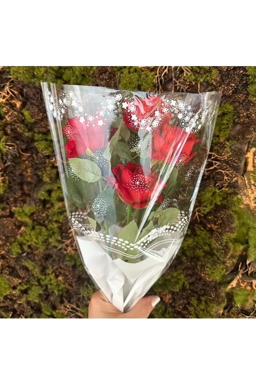 Çiçek - Buket Paketleme Poşeti Desenli Beyaz 100 Adet 28*35 Cm YK-309