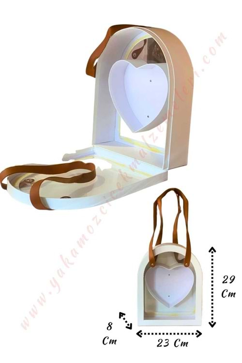 Deri Saplı Pencereli Çanta Kutu YK-325 - Beyaz