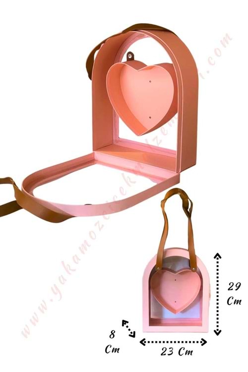 Deri Saplı Pencereli Çanta Kutu YK-325 - Pembe