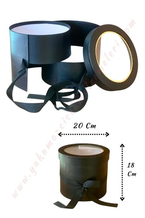 Açılabilir Bölmeli Şeffaf Kapaklı Silindir Kutu Çap 20 Cm YK-327 - Siyah
