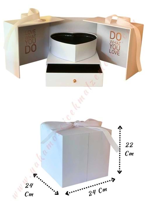 Kalpli Çekmeceli Çiçek Çikolata Hediye Sunum Kutusu YK-328 - Beyaz