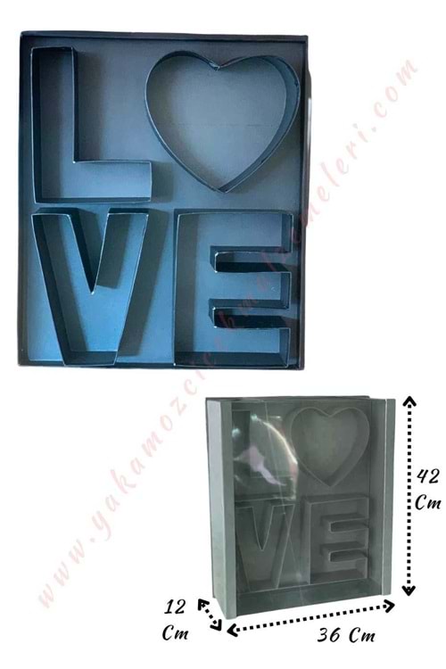 Love Yazılı Asetat Kapaklı Çiçek Çikolata Hediye Kutusu YK-329 - Siyah
