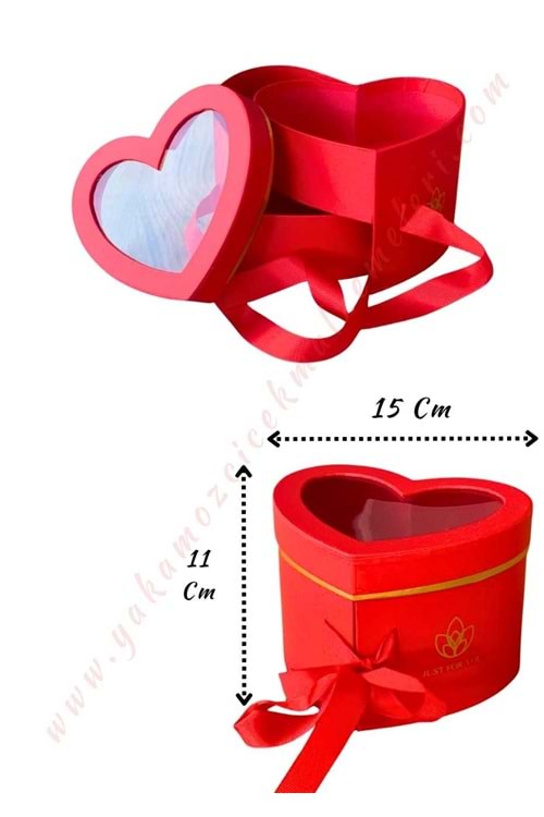 Açılabilir Bölmeli Şeffaf Kapaklı Kalp Kutu Küçük Boy 15*11 Cm YK-332 - Kırmızı