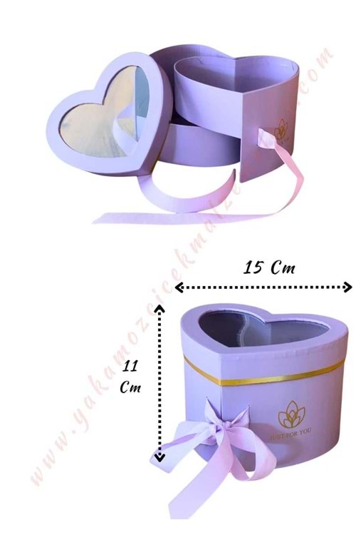 Açılabilir Bölmeli Şeffaf Kapaklı Kalp Kutu Küçük Boy 15*11 Cm YK-332 - Lila