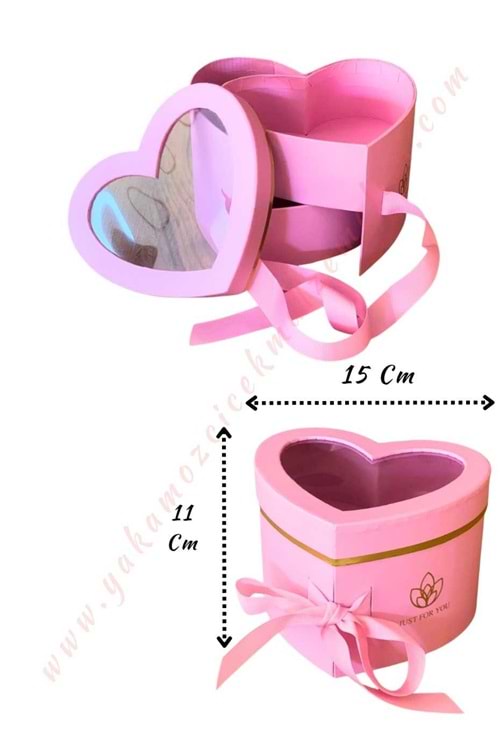 Açılabilir Bölmeli Şeffaf Kapaklı Kalp Kutu Küçük Boy 15*11 Cm YK-332 - Pembe