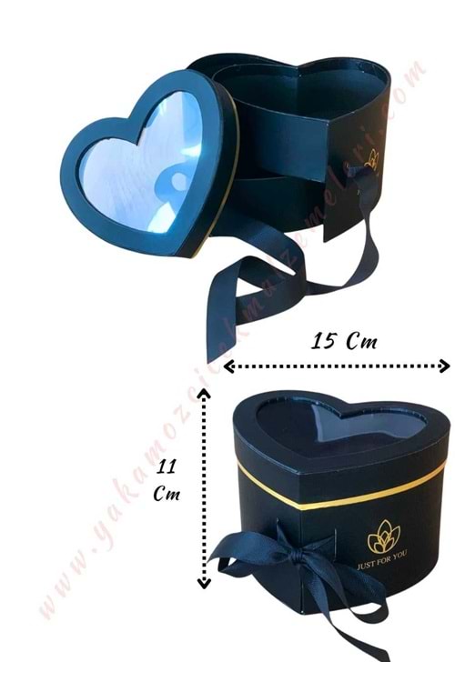 Açılabilir Bölmeli Şeffaf Kapaklı Kalp Kutu Küçük Boy 15*11 Cm YK-332 - Siyah