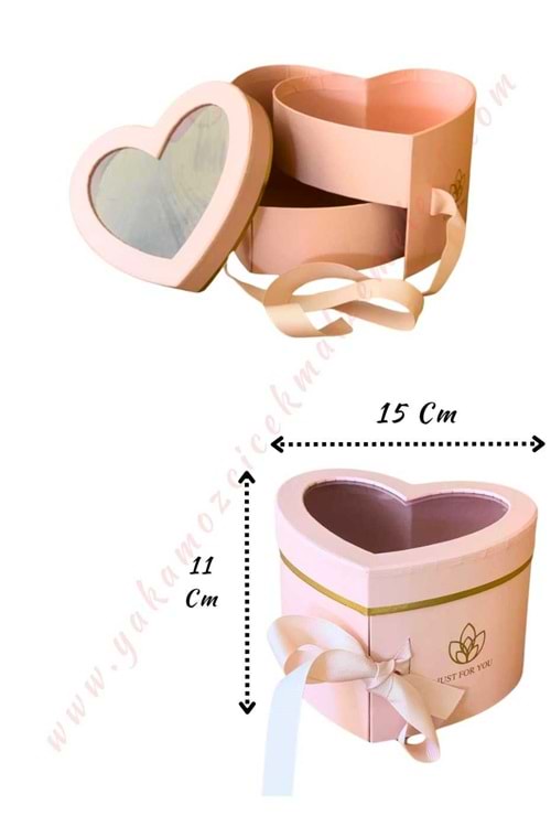 Açılabilir Bölmeli Şeffaf Kapaklı Kalp Kutu Küçük Boy 15*11 Cm YK-332 - Somon
