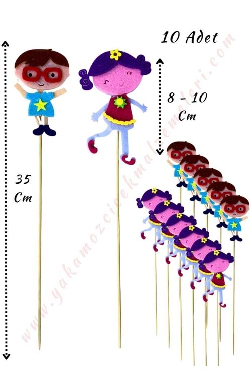 Kız Erkek Çocuk Çubuklu Keçe 10 Adet 35 Cm Figür Boyu 7*10 YK-284
