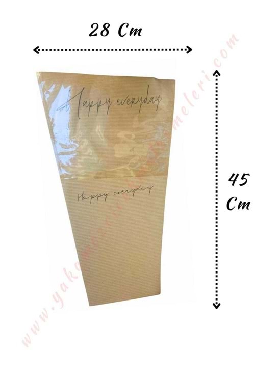 Çiçek - Buket Paketleme Poşeti Happy Everyday Yazılı 20 Adet 28*45 Cm YK-263 - Kraft
