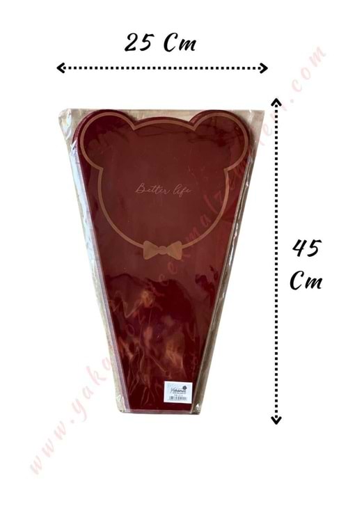 Çiçek - Buket Paketleme Poşeti Ayıcık Desenli 50 Adet 25*45 Cm YK-272 - Kırmızı