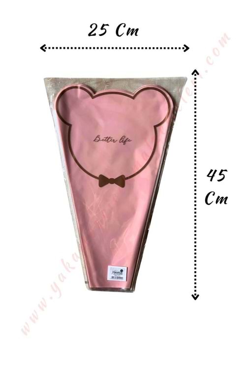 Çiçek - Buket Paketleme Poşeti Ayıcık Desenli 50 Adet 25*45 Cm YK-272 - Pembe
