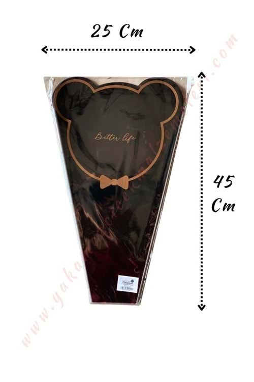 Çiçek - Buket Paketleme Poşeti Ayıcık Desenli 50 Adet 25*45 Cm YK-272 - Siyah