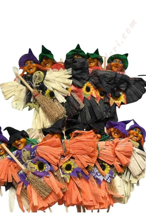 Cadılar Bayramı Halloween Çiçekli Cadı 12 Adet Boy 20 Cm Yükseklik 35 Cm YK-374 - Krem