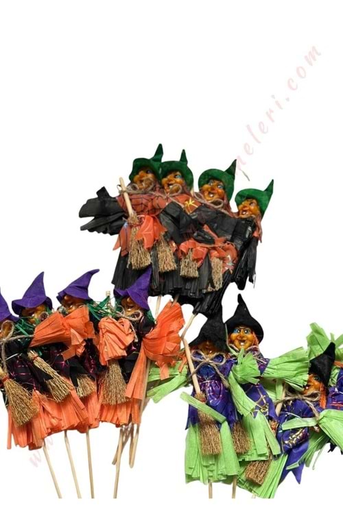 Cadılar Bayramı Halloween Cadı 12 Adet Boy 20 Cm Yükseklik 35 Cm YK-375 - Siyah