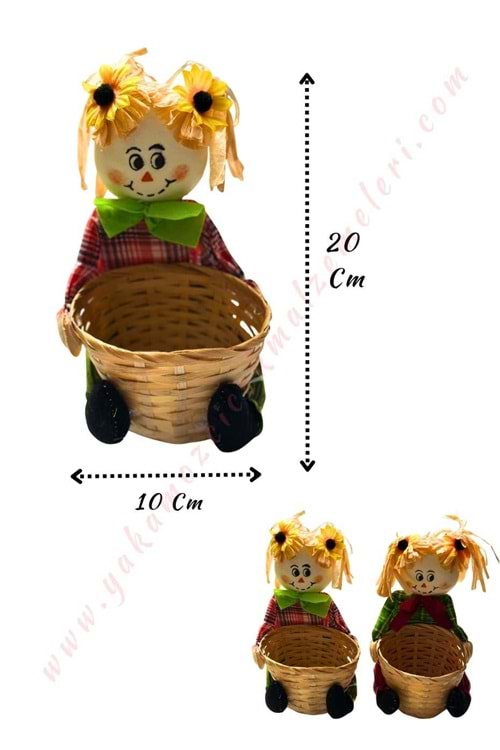 Sepetli Korkuluk Çift Skulent Kaktüs Saksısı 2 Adet Halloween YK-382