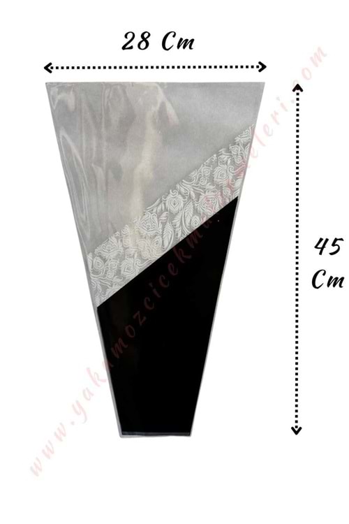 Çiçek - Buket Paketleme Poşeti Karanfil Desenli 50 Adet 28*45 Cm YK-278 - Siyah