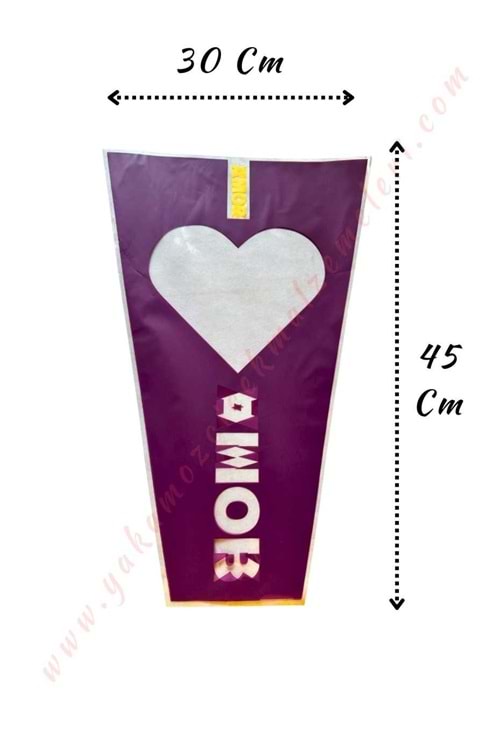Çiçek - Buket Paketleme Poşeti Amor Yazılı 50 Adet 30*45 Cm YK-280 - Mor