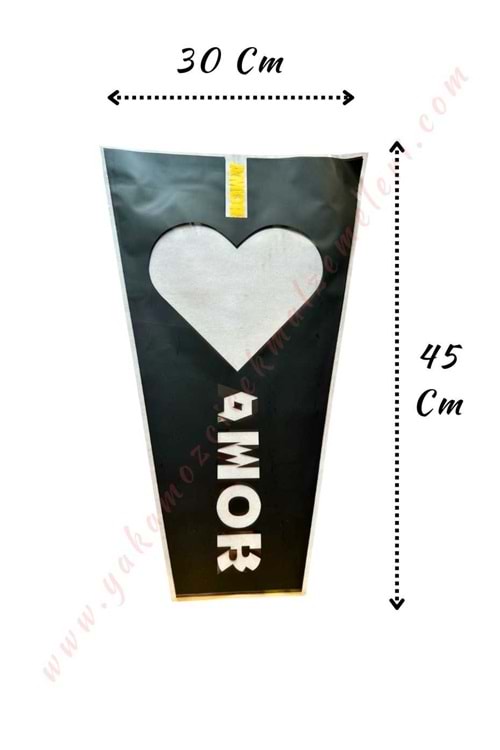 Çiçek - Buket Paketleme Poşeti Amor Yazılı 50 Adet 30*45 Cm YK-280 - Siyah