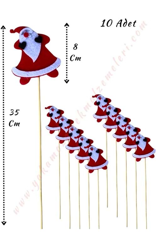 Noel Baba Çubuklu Keçe Süs 10 Adet 35 Cm Figür 8*7 Cm YK-285
