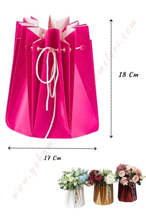 Büzgülü Buket Saksı Taşıma Çantası Su Geçirmez 10 Adet YK-301 - Pembe