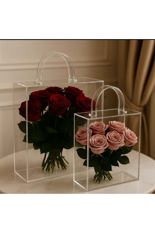 Pleksiglass Kutu Buket Taşıma Çantası 2 li Set YK-340