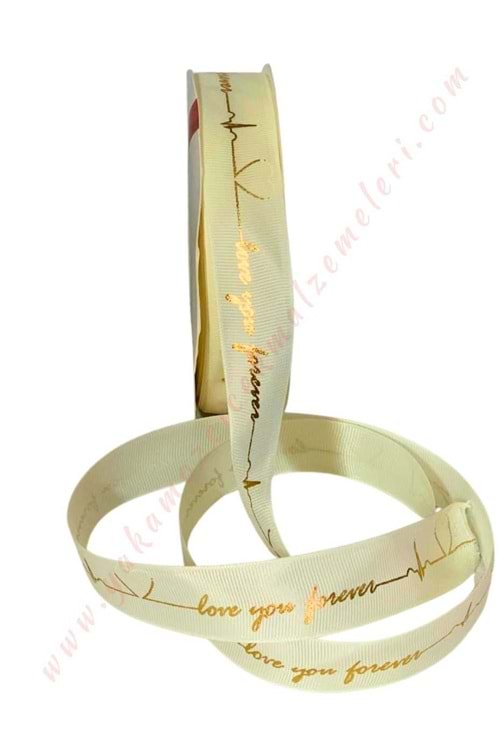 Love You Forever Yazılı Grogren Kurdele 2,5 Cm 38 Metre YK-402 - Beyaz