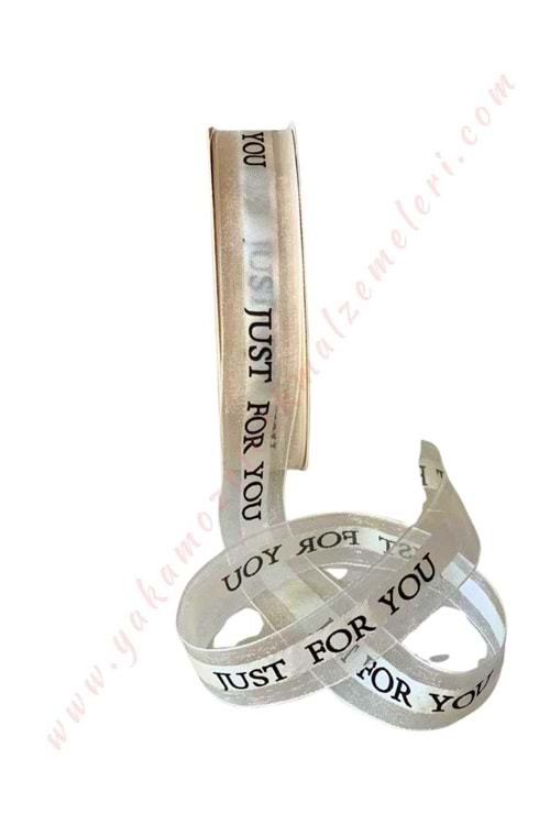 Just For You Yazılı Kurdele 2,5 Cm 38 Metre YK-403 - Beyaz
