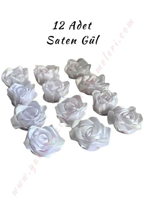 Saten Gül 12 li Paket YK-424 - Beyaz