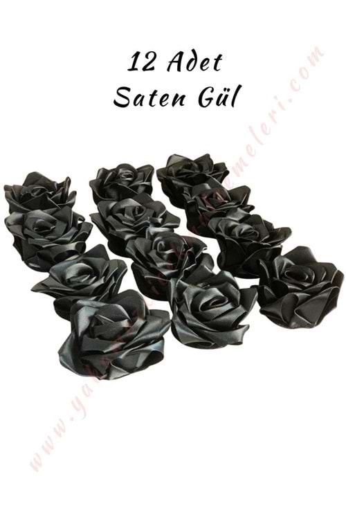 Saten Gül 12 li Paket YK-424 - Siyah