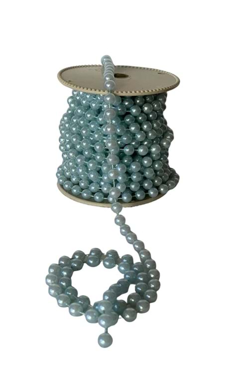 İnci Boncuk Kurdele Soft Renkler - Kurdele Modelleri - Boncuk İnci - Açık Mavi - 8 MM X 7 METRE