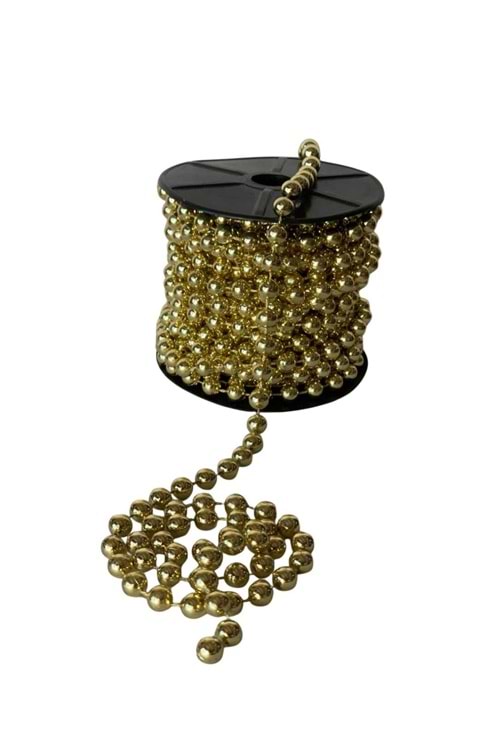İnci Boncuk Kurdele Parlak Renkler - Kurdele Modelleri - Boncuk İnci - Gold-Beyaz - 8 MM X 7 METRE