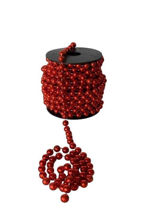 İnci Boncuk Kurdele Parlak Renkler - Kurdele Modelleri - Boncuk İnci - Kırmızı - 8 MM X 7 METRE
