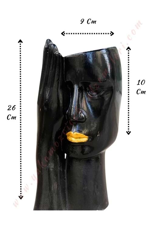 Eli Yüzünde Kadın Beton Saksı İç Çap 9 Cm Yükseklik 26 Cm Derinlik 10 Cm - Siyah