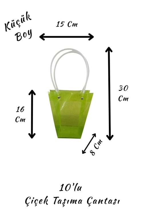 Renkli Çiçek Taşıma Çantası 10 lu Küçük Boy YK-623 - Taşıma Çantası Modelleri - Plastik - Yeşil - KÜÇÜK BOY