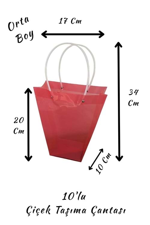 Renkli Çiçek Taşıma Çantası 10 lu Orta Boy YK-623 - Taşıma Çantası Modelleri - Plastik - Pembe - ORTA BOY