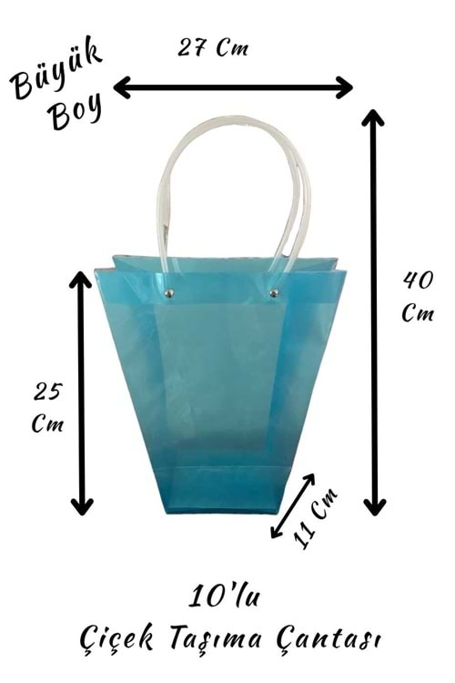 Renkli Çiçek Taşıma Çantası 10 lu Büyük Boy YK-623 - Taşıma Çantası Modelleri - Plastik - Mavi - BÜYÜK BOY