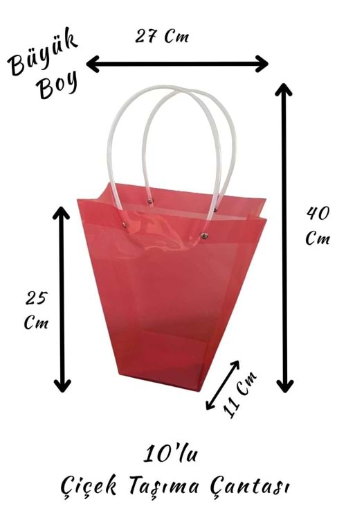 Renkli Çiçek Taşıma Çantası 10 lu Büyük Boy YK-623 - Taşıma Çantası Modelleri - Plastik - Pembe - BÜYÜK BOY