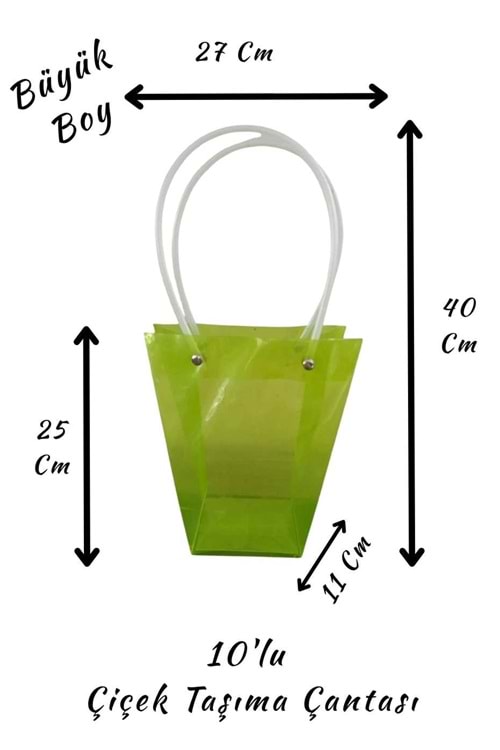 Renkli Çiçek Taşıma Çantası 10 lu Büyük Boy YK-623 - Taşıma Çantası Modelleri - Plastik - Yeşil - BÜYÜK BOY