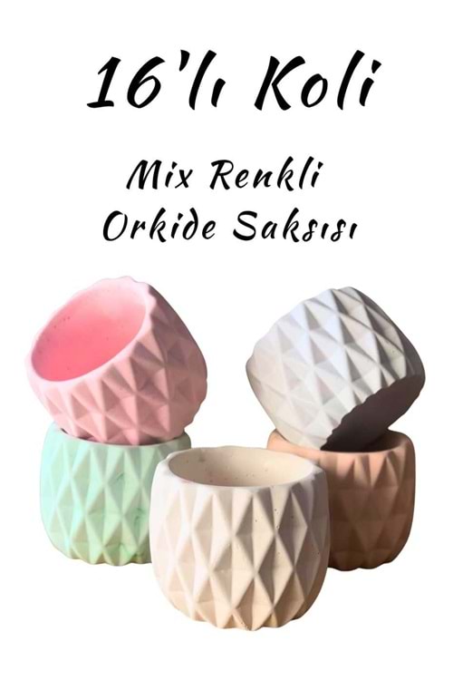 Renkli Orkide Saksısı 16 lı Mix Koli - Seramik - Orkide Seramiği - Diamond - STANDART