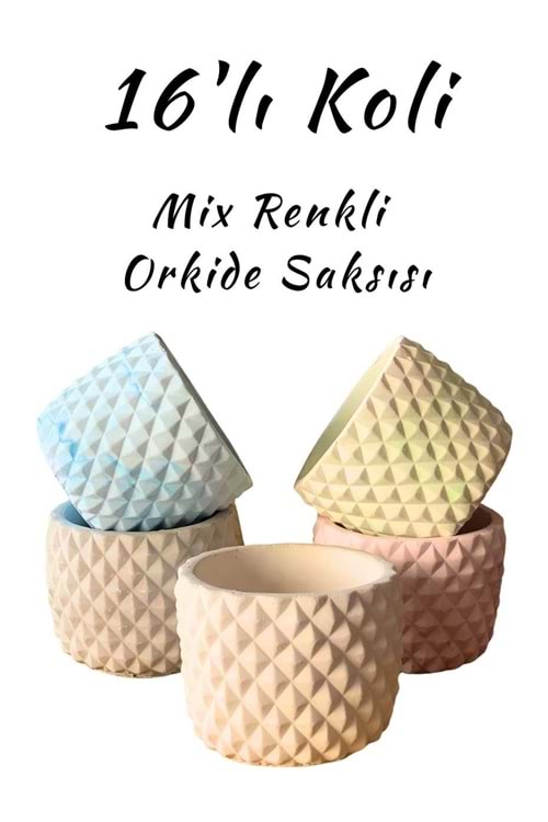 Renkli Orkide Saksısı 16 lı Mix Koli - Seramik - Orkide Seramiği - Piramit - STANDART
