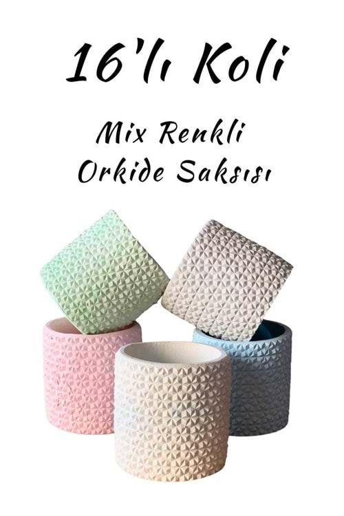 Renkli Orkide Saksısı 16 lı Mix Koli - Seramik - Orkide Seramiği - Çiçek - STANDART