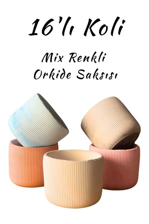 Renkli Orkide Saksısı 16 lı Mix Koli - Seramik - Orkide Seramiği - Düz - STANDART