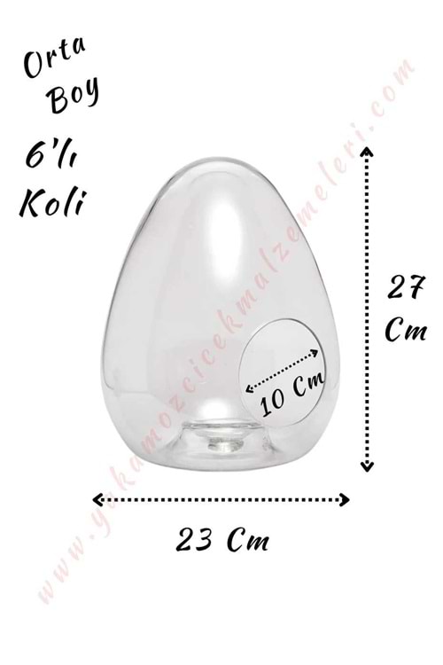 Cam Teraryum Yumurta Orta Boy 23*27 Cm Ağız Çapı 10 Cm 6 Lı Koli - Yumurta