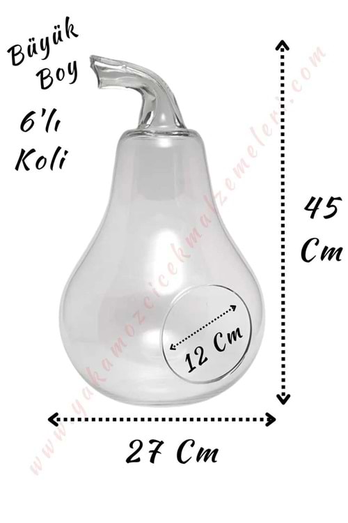 Cam Teraryum Armut Büyük Boy 27*45 Cm Ağız Çapı 11 Cm 6 Lı Koli - Armut