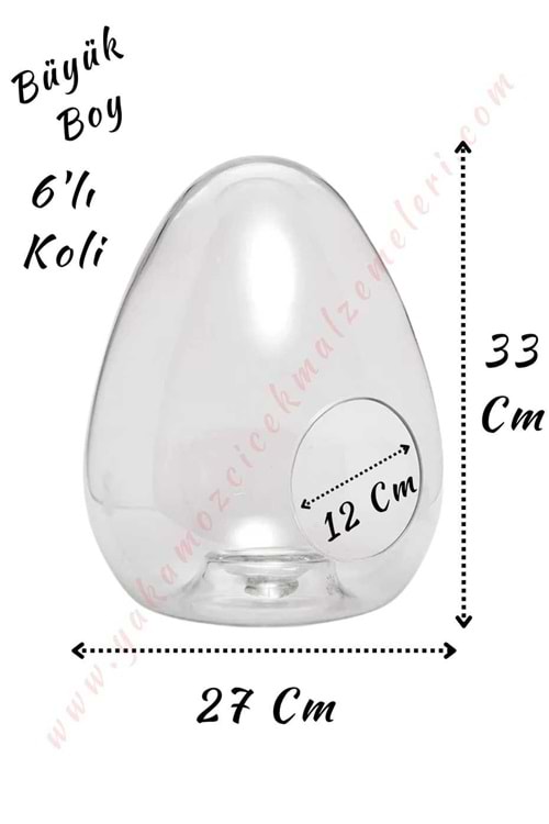 Cam Teraryum Yumurta Büyük Boy 27*33 Cm Ağız Çapı 12 Cm 6 Lı Koli - Yumurta