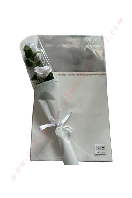 Çiçek - Buket Paketleme Poşeti Yazılı 20 Adet 29*50 Cm YK-267 - Beyaz